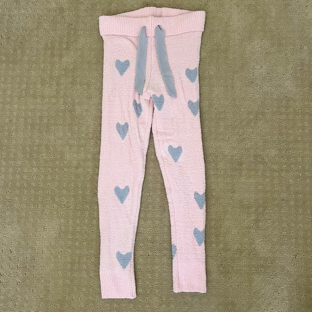 honeydew pink heart fuzzy pajama pants
